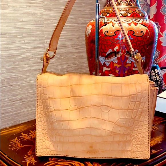 ***SOLD*****YSL Saint Laurent Nubuck Leather Croc Embossed Catwalk Bag - Picture 3 of 14